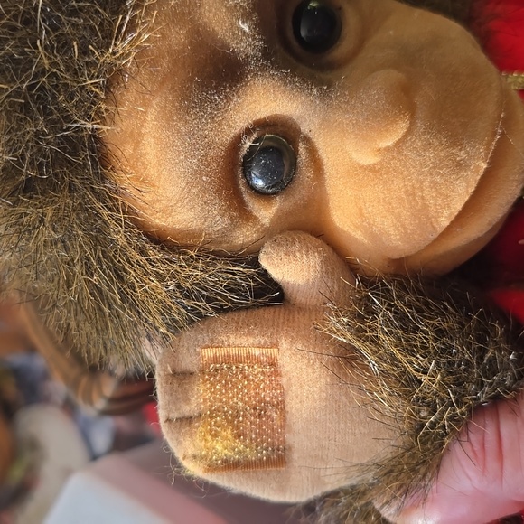Vintage 90s Hosung Coco Chimp Monkey Hand Puppet Plush Red Band Shirt Squeaky - Picture 5 of 6